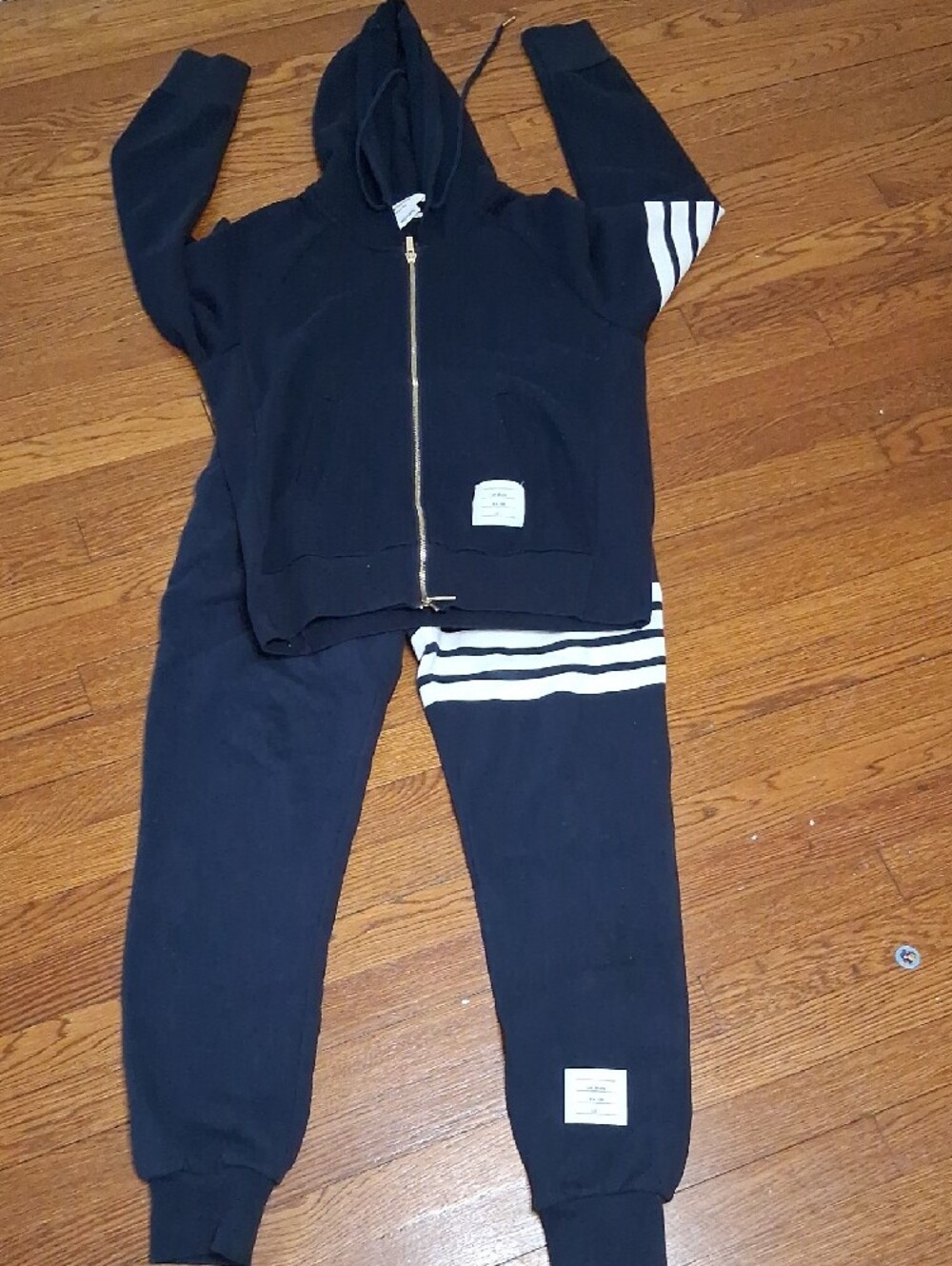 Thom Browne Navy Knit Top with White Tag Accent
